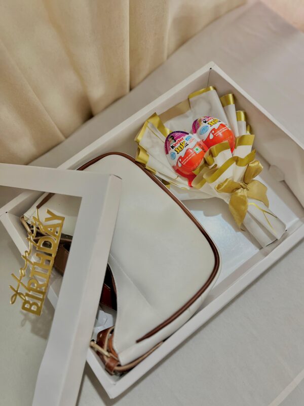Birthday Gift Hamper – Stylish Bag & Kinder Chocolate Bouquet Combo